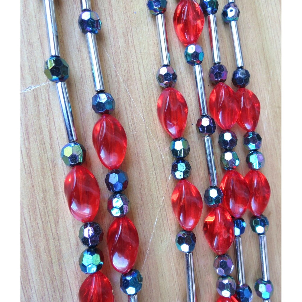 JC Penney Home Vintage Plastic Bead Garland Red/Blue/ Silver 6x6FT